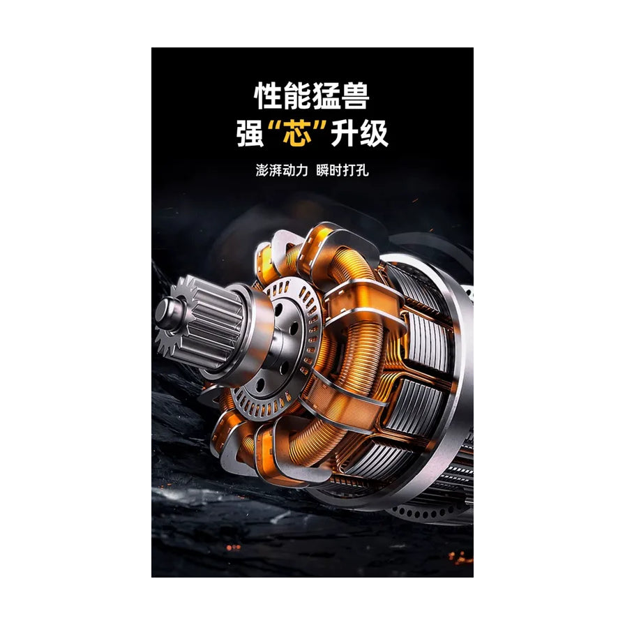 得力锂电钻内部铜芯电机结构渲染图，展示强劲动力核心。