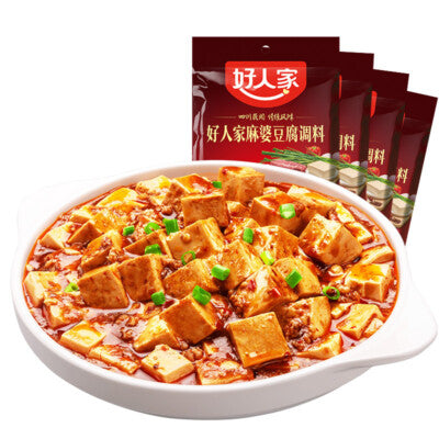 好人家麻婆豆腐调料包装图，背景包含中文促销信息与平台水印