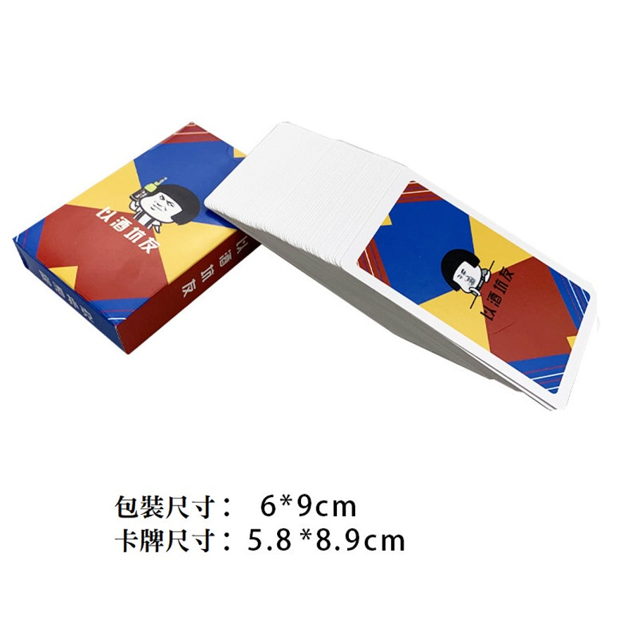 彩色扑克牌盒与扑克牌叠放展示，图片下方标注包装尺寸 6*9cm、卡牌尺寸 5.8*8.9cm
