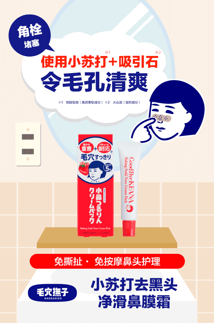 石泽研究所去黑头膜霜产品竖版展示图，包含瓶身细节与背景说明文字