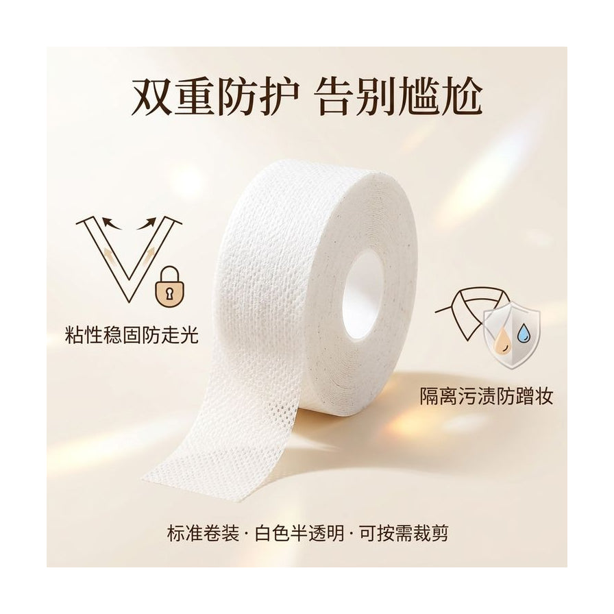 领口贴双重防护功能图解，含中文卖点说明防走光与隔离污渍。