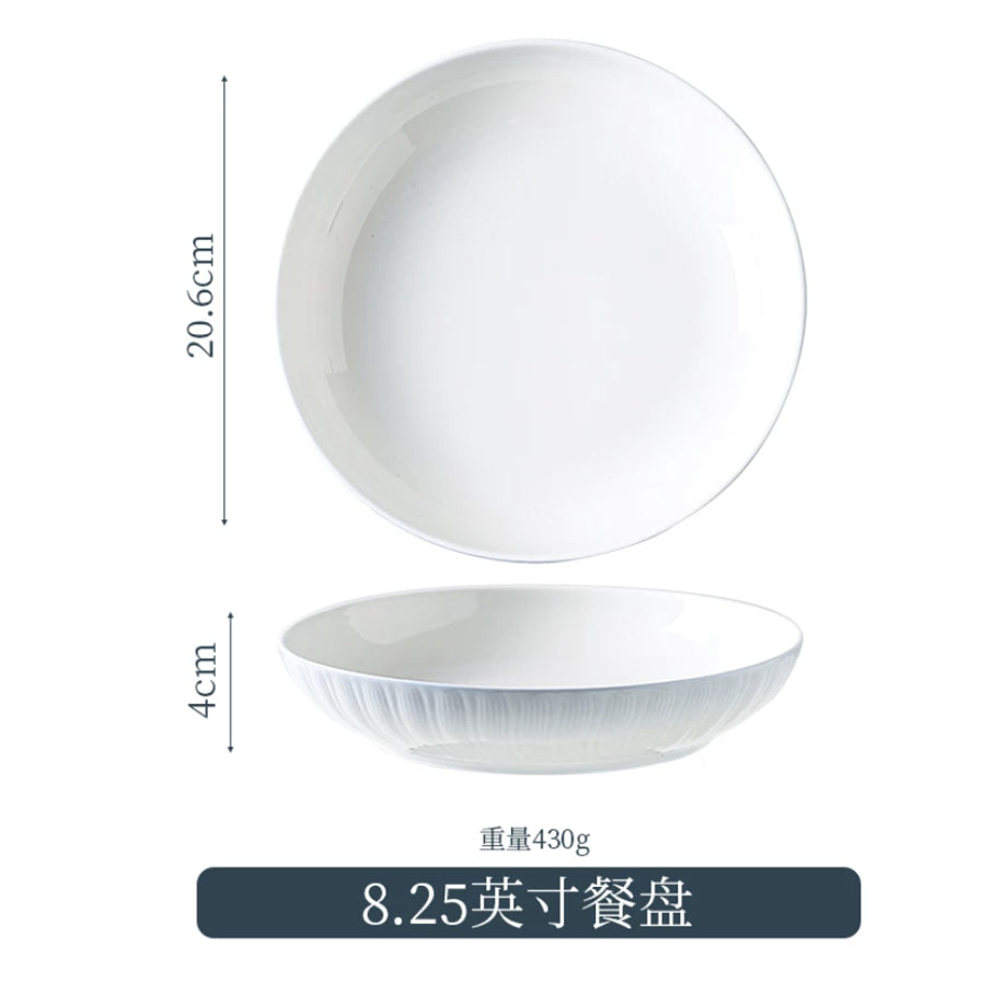 日式渐变蓝餐盘的尺寸标注图，显示直径为20.6cm，高度为4cm，重量为430g，底部标有8.25英寸餐盘字样。