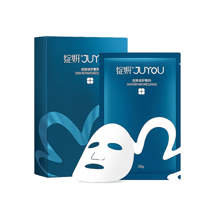 绽妍皮肤修护敷料白色包装盒正面图，显示品牌名及六片装规格信息