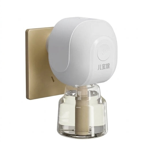 榄菊电热蚊香液套装电商说明图，展示无香温和配方与插电即用场景