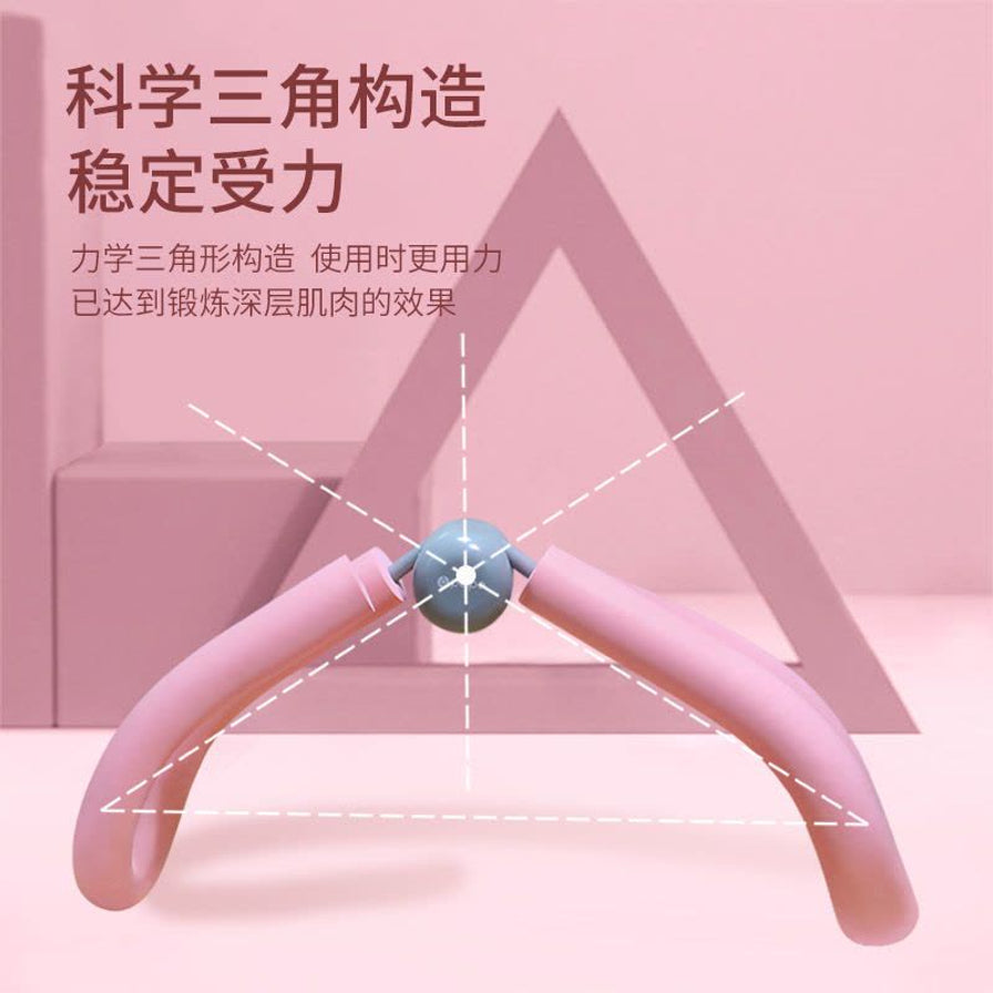 美腿器的科学三角构造示意图，展示稳定受力的力学结构，背景为粉色调。