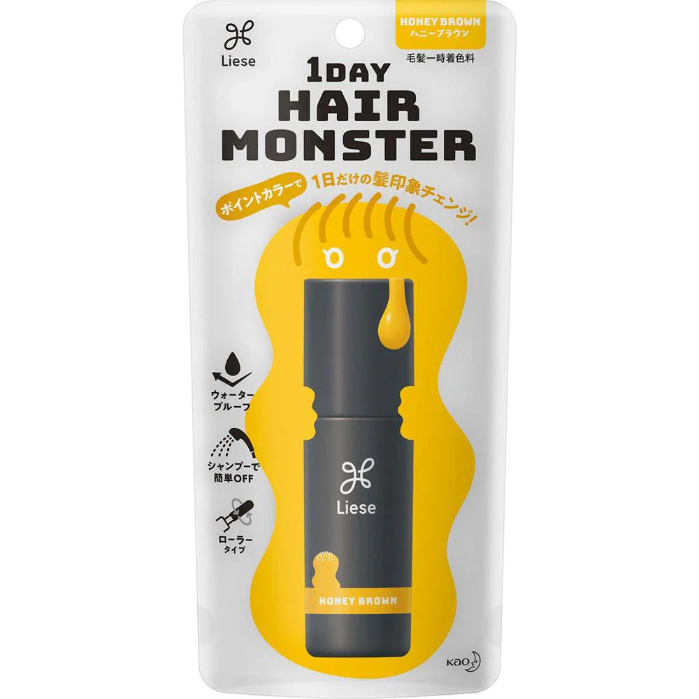 Liese 1Day Hair Monster 黄色款产品包装正面图，含日文说明与黄色卡通图案
