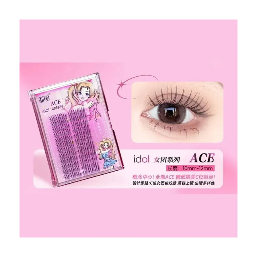 荔树 ACE 假睫毛产品图，含长度规格说明及中文设计思路文字标注
