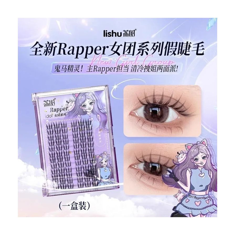 荔树 RAPPER 假睫毛电商详情页素材，含产品包装、眼妆演示及中文标题说明