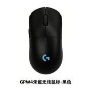 罗技 PRO2 朱雀黑色无线电竞鼠标俯视图，底部带有蓝色 G 字 Logo，下方标有 GPW4 朱雀无线鼠标 - 黑色文字。