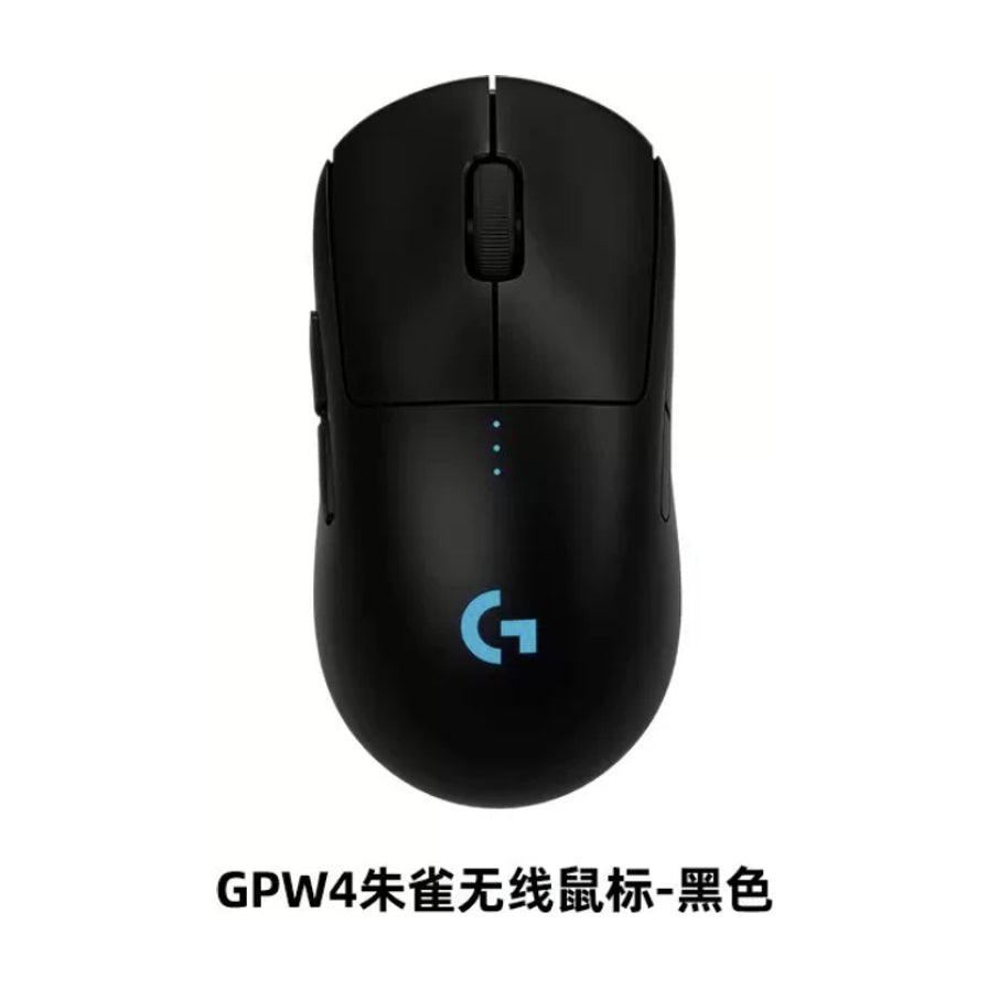 罗技 PRO2 朱雀黑色无线电竞鼠标俯视图，底部带有蓝色 G 字 Logo，下方标有 GPW4 朱雀无线鼠标 - 黑色文字。