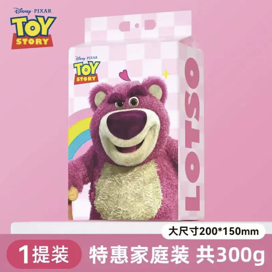 雀然草莓熊洗脸巾特惠家庭装，下方标有1提装共300g及大尺寸200*150mm字样。