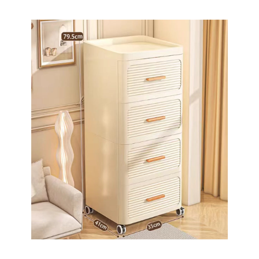 室内场景中的四层收纳柜，标注有高度79.5cm、深度41cm和宽度35cm的尺寸信息。