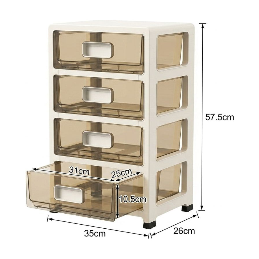 收纳柜尺寸示意图，标注整体高 57.5cm、宽 35cm、深 26cm 以及抽屉内尺寸数据。