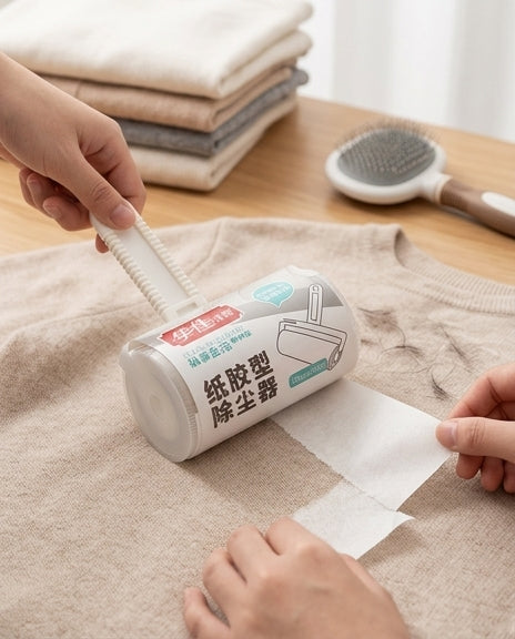 宠物粘毛神器使用场景示意图，包含中文卖点说明与斜撕设计标注