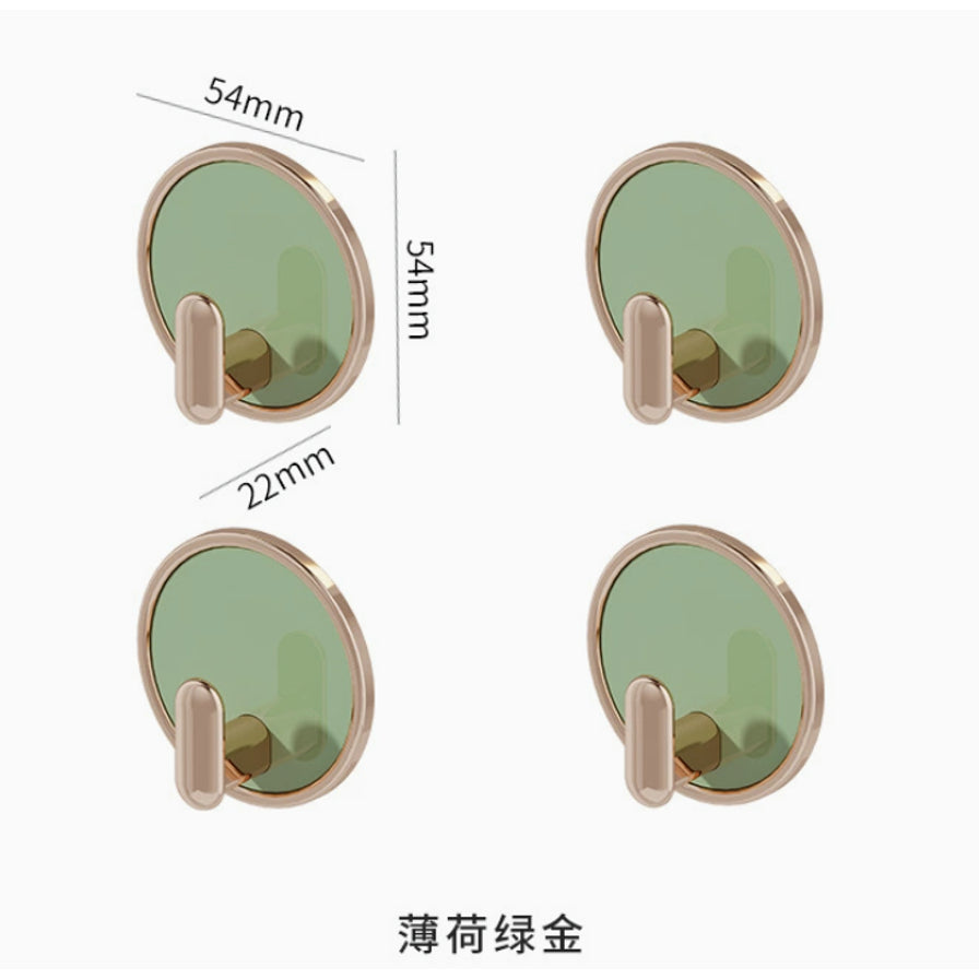 四个薄荷绿金圆形挂钩的尺寸标注图，显示直径为54mm，深度为22mm。