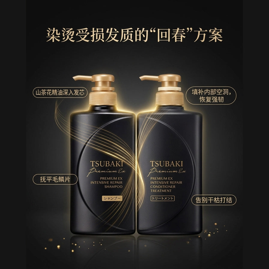 染烫受损发质修护方案海报，含中文标注，展示抚平毛鳞片与填补空洞的视觉效果。