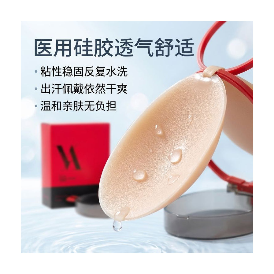 医用硅胶材质特写，展示透气性与粘性，表面带有水珠，强调反复水洗与亲肤舒适特性。
