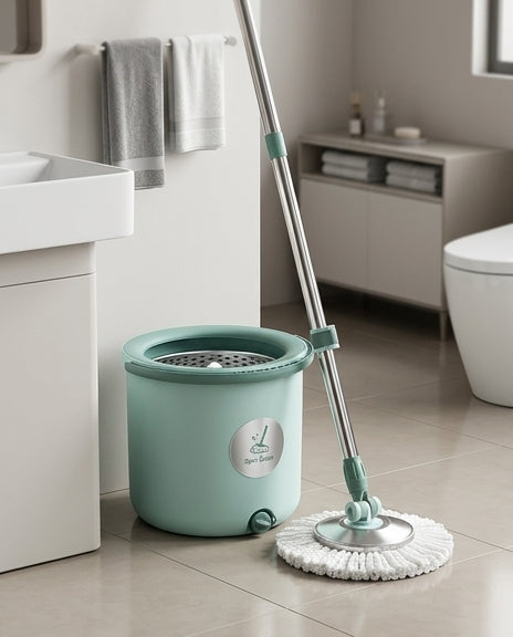 旋转拖把在沙发底清洁场景示意图，展示 360 度万向旋转功能