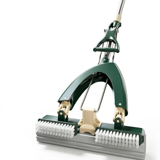 刷拖一体海绵拖把头细节图，展示前端硬毛刷与高密度海绵结构