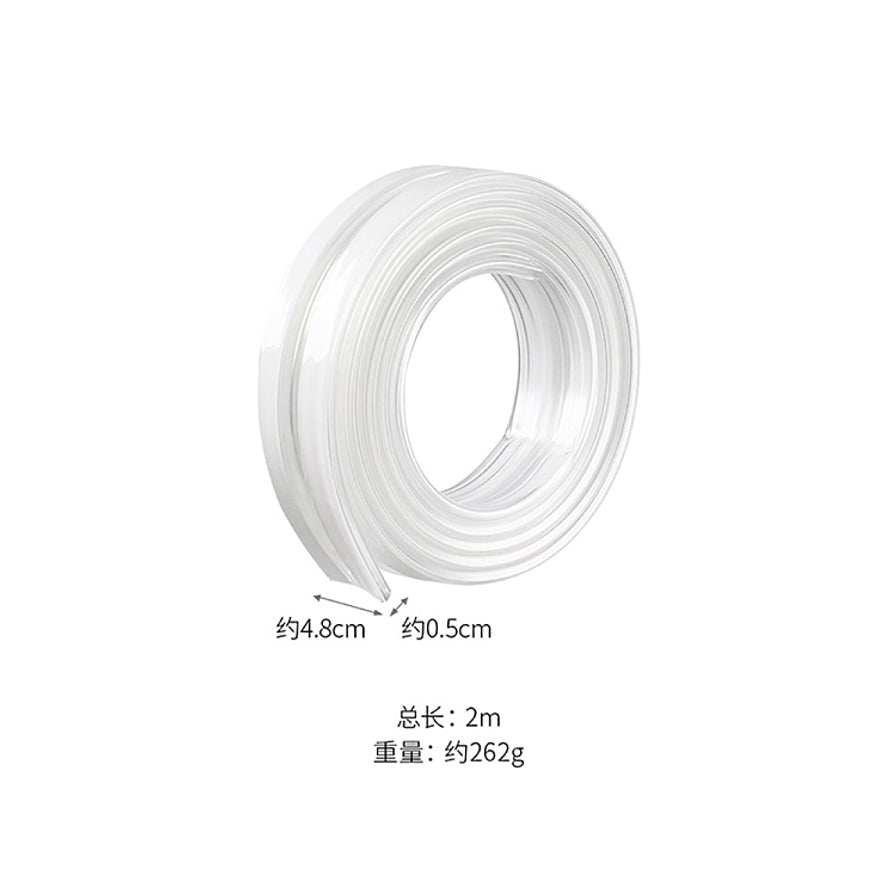 透明气囊防撞条的规格示意图，标注宽度约4.8cm，厚度约0.5cm，总长2m，重量约262g。
