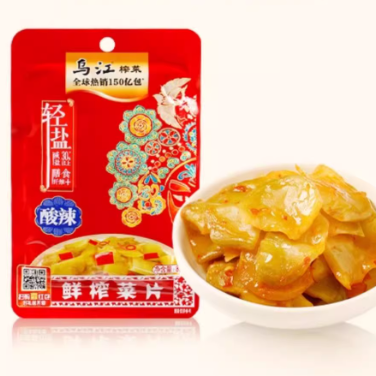乌江酸辣口味榨菜包装截图，含中文说明元素