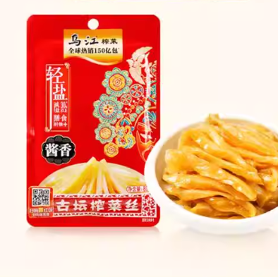 乌江古坛口味榨菜包装截图，含中文说明元素