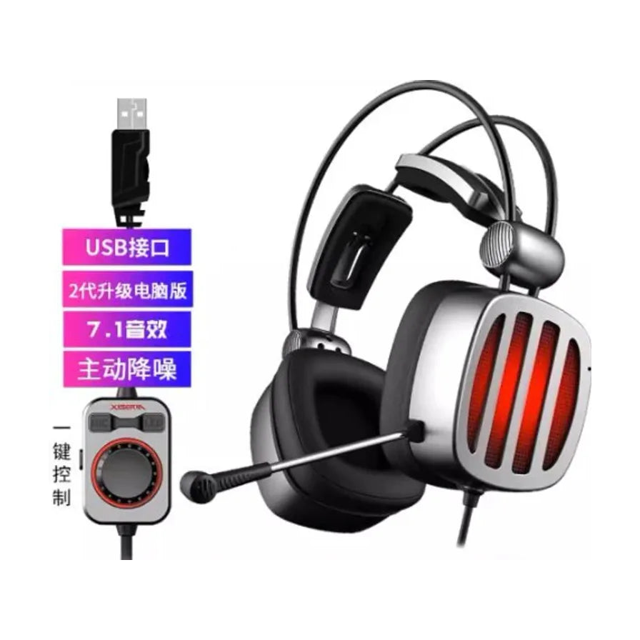 西伯利亚 S21 耳机功能展示图，包含 USB 接口、线控盒，并标注 7.1 音效、主动降噪及 2 代升级电脑版卖点。
