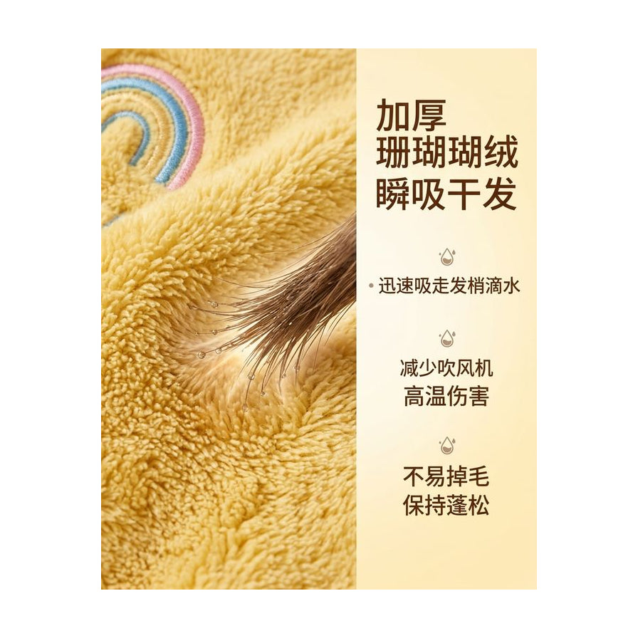 干发巾面料特写与中文卖点海报，强调加厚瞬吸、减少高温伤害及不易掉毛特性。