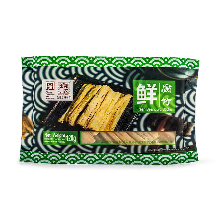 张生力鲜腐竹标准装包装正面，豆香浓郁的火锅凉拌食材
