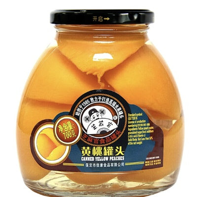 芝麻官黄桃水果罐头玻璃瓶装，大块果肉清晰可见