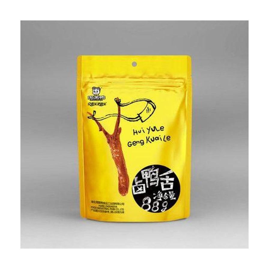 周黑鸭卤鸭舌黄色包装袋正面图，包装上印有鸭舌插画、品牌 Logo 及“净含量 88g”字样。